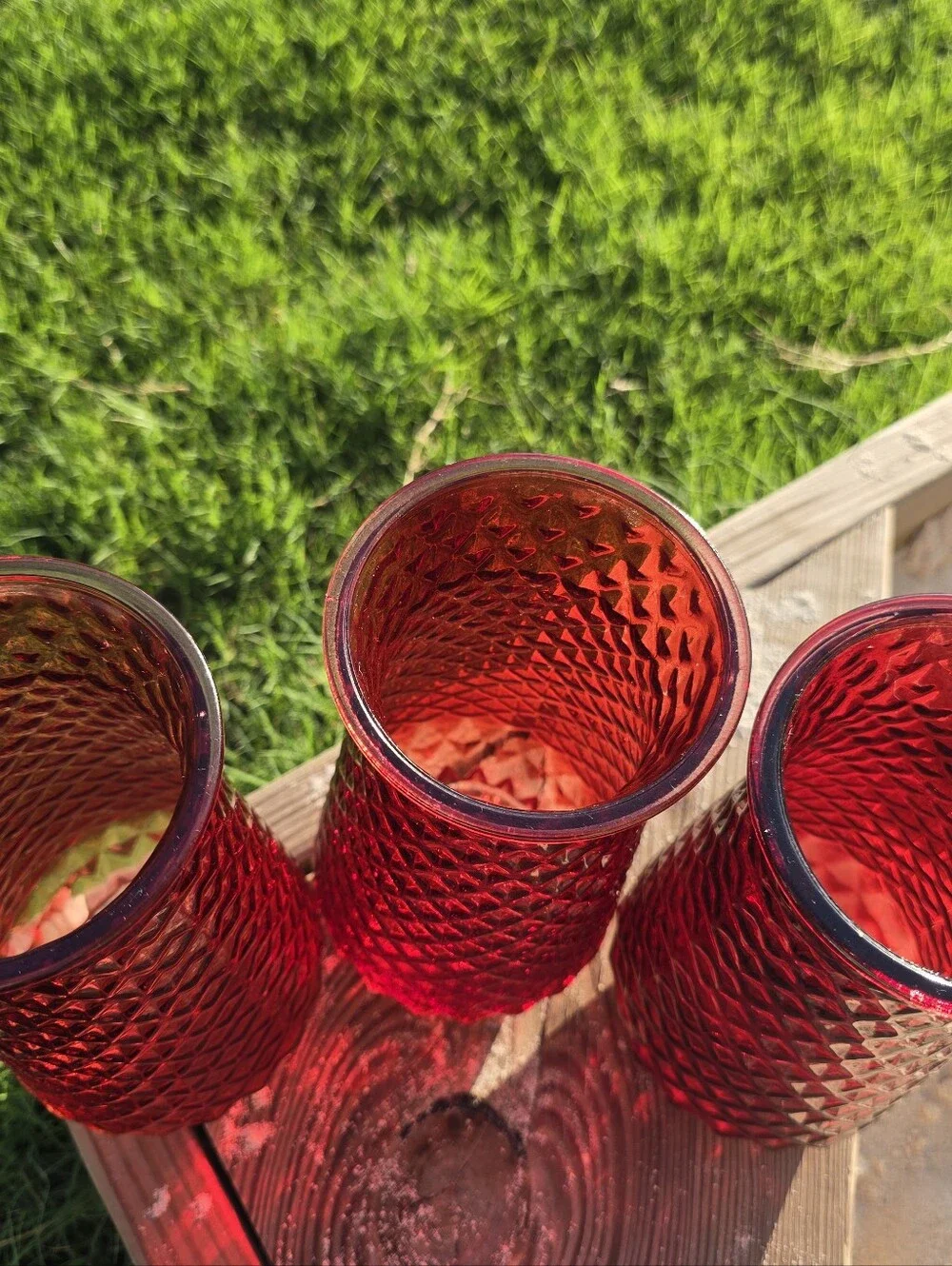 Set Of 3 Vintage Paula DPS 9in Vases. Each A Slightly Different Shade Of Red.